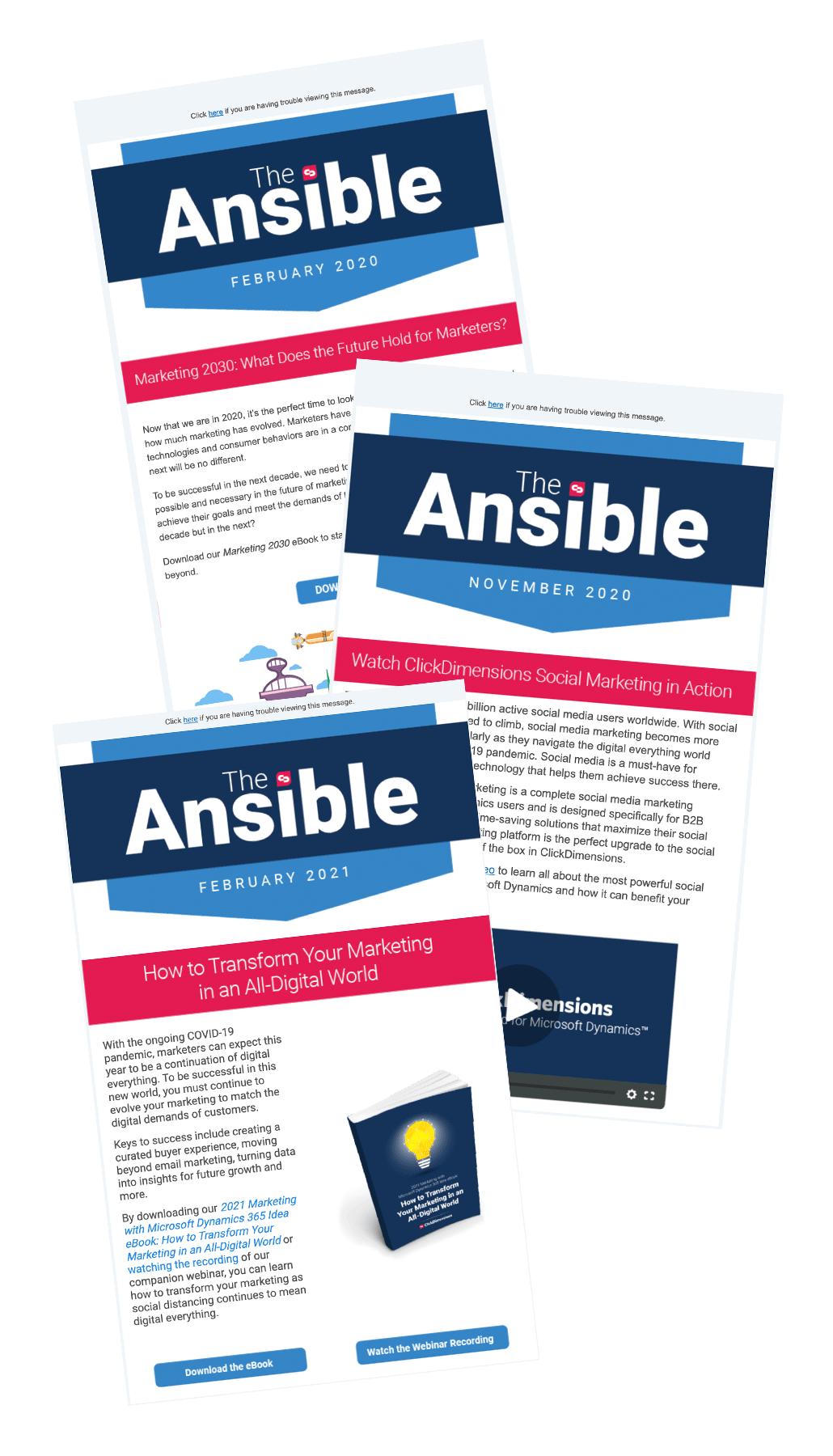 screenshots of previous Ansible newsletters
